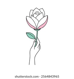hand holding a flower vector illustration 