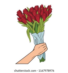 Hand Holding Flowers Bouquet Pop Art