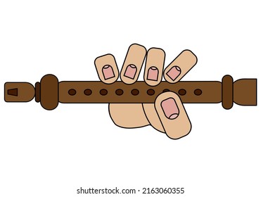 Hand holding flute isolated on white background in cartoon style in vector graphic