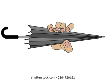Hand holding folded umbrella, isolated on white background in cartoon style in vector graphic