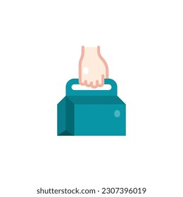 Hand holding food package flat icons. Vector illustration. Isolated icon suitable for web, infographics, interface and apps.