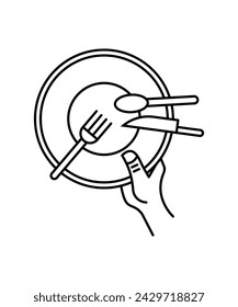 hand holding food plate icon, vector best line icon.