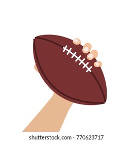 Hand holding a football ball, vector illustration design. Hands collection.