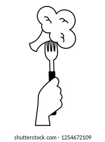 hand holding fork with broccoli