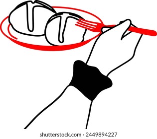 Hand Holding Fork with Hot Cross Buns Vector Illustration