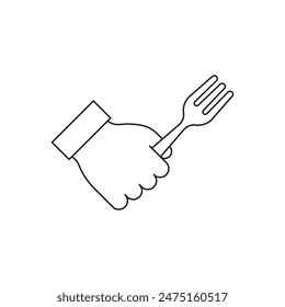 Hand holding fork icon line style isolated on white background. Vector illustration