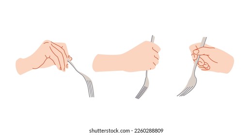 hand holding fork, illustration flat style, line, modern, color isolated on the white background