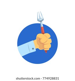 Hand holding fork, kitchen tool, food concept cartoon vector Illustration