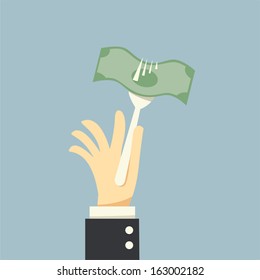 hand holding a fork and money