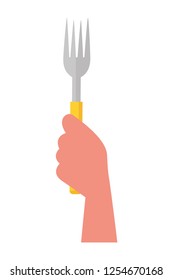 hand holding fork on white background