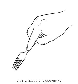 hand holding a fork on white background of monochrome vector illustrations