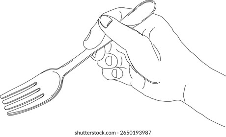 Hand holding a fork. Simple line art. Hand drawn vector illustration.