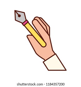 hand holding fountain pen supply design