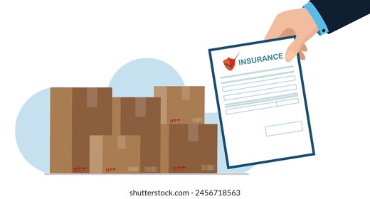 Formulario de seguro de entrega de carga de mano. Política de garantía de cobertura de protección de Transportes para paquetes de paquetes. Gestión del riesgo de envío. Ilustración vectorial conceptual de negocios.