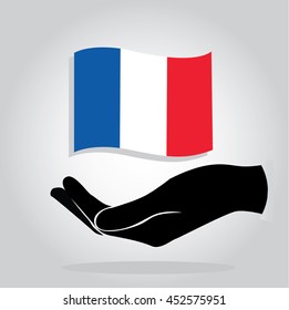 hand holding French flag , pray for French vector icon