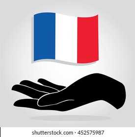 hand holding French flag , pray for French vector icon