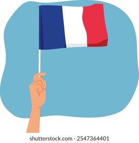 
Hand Holding a French Flag Vector Cartoon illustration. People celebrate national day on 14th of July
