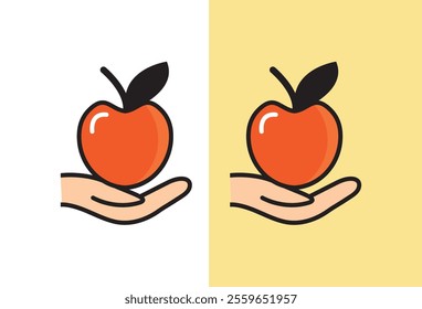 Hand holding a fresh red apple with leaves, symbolizing health and nature