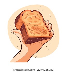 Hand holding freshly baked bread isolated