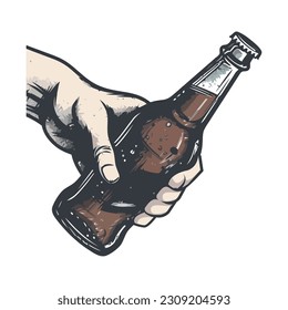 Hand holding frothy beer icon isolated