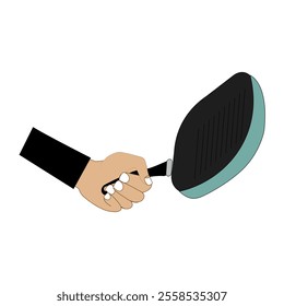 Hand holding frying pan, Flat concept illustration of kitchen food fry, roast tools. Vector elements for web design, cook infographic.