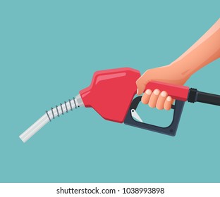 Hand Is Holding Fuel Nozzle Pump. Vector Illustration