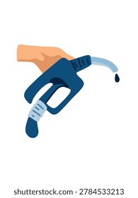 hand holding fuel pump nozzle during vehicle refueling at gas station concept