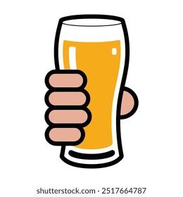 Hand holding a full glass of beer illustration