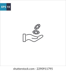 Hand holding gambling chips outline icon Vector illustration