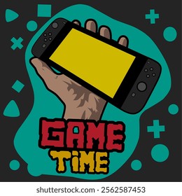 hand holding a game console, game time, Handheld game console, game icon