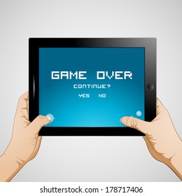 Hand holding gaming tablet