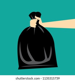 Hand holding garbage bag-vector