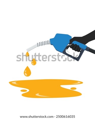 Hand holding gas fuel pump nozzle stock illustration. Gun at the gas station to refill the tank with gasoline. waste of fuel. 