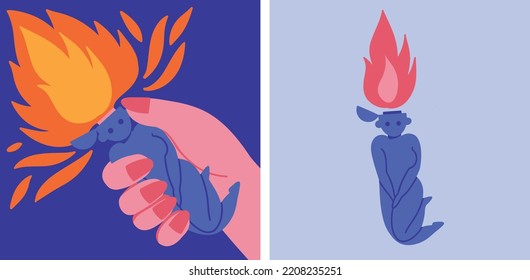 A hand holding a gas lighter in a curvy woman shape gas lighting with a big red flame 