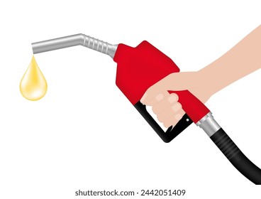 Hand Holding Gas Pump or Fuel Nozzle. Gas Station. Vector Illustration Isolated on White Background. 