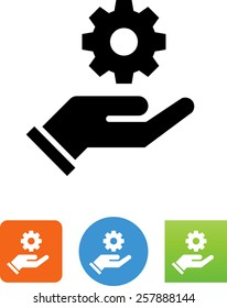 Hand holding a gear icon