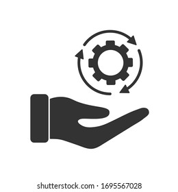Hand holding a gear icon vector outline icon