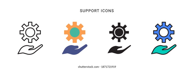 hand holding gear icon vector with four different style design. isolated on white background