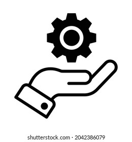 Hand, die ein Zahnradsymbol hält Vektordesign-Vorlage.
