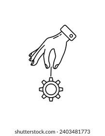 hand holding gear icon, vector best line icon.