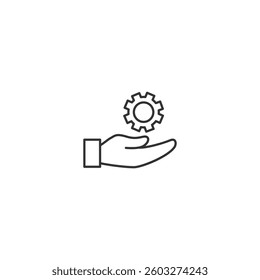 Hand holding gear icon vector for technical support.