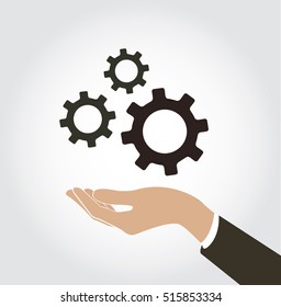 hand holding gear icon vector