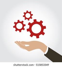 hand holding gear icon vector