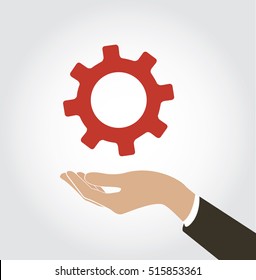hand holding gear icon vector