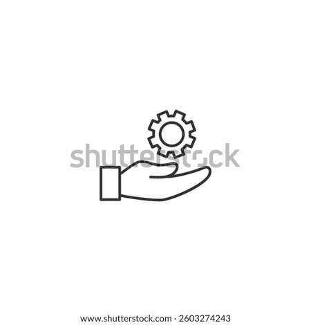 Hand holding gear icon vector for technical support.