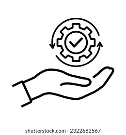 hand holding gear like optimize system icon.