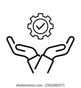 hand holding gear like optimize system icon.