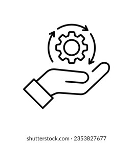 hand holding gear like optimize system icon.