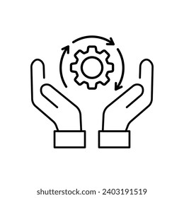 hand holding gear like optimize system icon. linear trend modern simple digital perform logotype graphic stroke design web element isolated on white. concept of workflow symbol or efficient pictogram