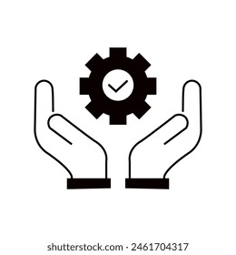 hand holding gear like optimize system icon. linear trend modern simple digital perform logotype graphic stroke design web element isolated on white. concept